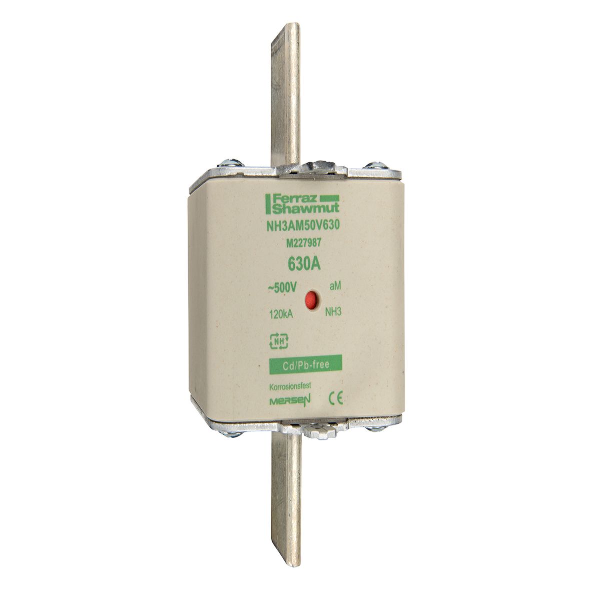 M227987 - NH fuse-link aM, 500VAC, size 3, 630A double indicator/live tags